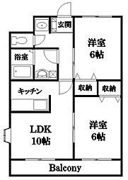 フェニックス下見B棟 2LDKの間取図画像