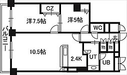 ＰＲＩＭＥ　ＵＲＢＡＮ札幌　ＲＩＶＥＲ　ＦＲＯＮＴ 3階2LDKの間取り