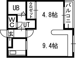 ホークメゾン札幌2号館 1LDKの間取図画像