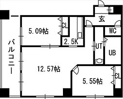 グランカーサ北3条 2LDKの間取図画像