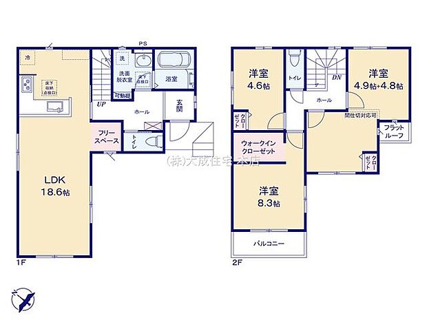 間取り全居室収納+WIC付き！  2階洋室は1部屋を2つの部屋にアレンジできるフレキシブルルーム