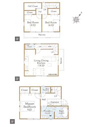 新築　坂戸市関間Ｒ5−Ａ〜プライバシーが守れる2階LDK〜 3LDKの間取り