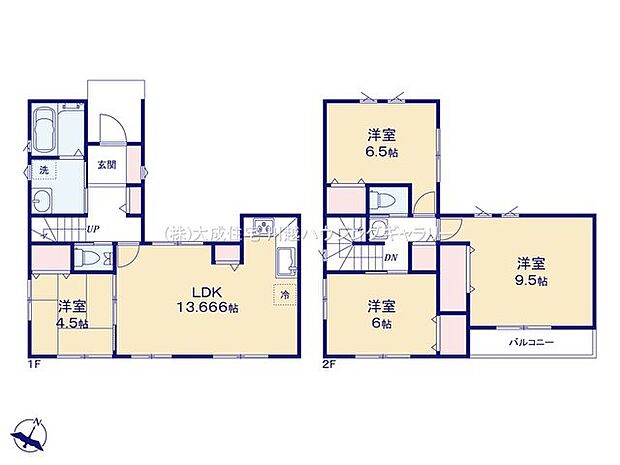 間取り13号棟：2階全居室6帖以上でゆとりある自分時間をお過ごしいただけます。