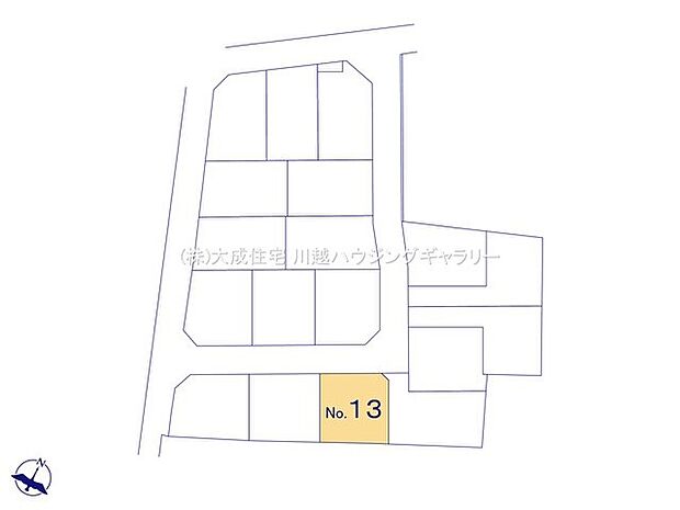 区画図:13号棟:駐車スペースを2台分確保しております。