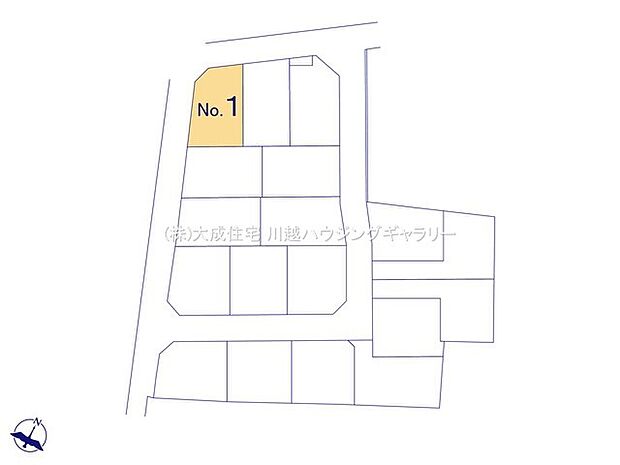 区画図:1号棟：解放感あり。お車の駐車楽々可能。