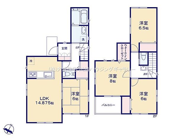 間取り2号棟：全居室6帖以上あり、自分時間をゆったりお過ごしいただけます。