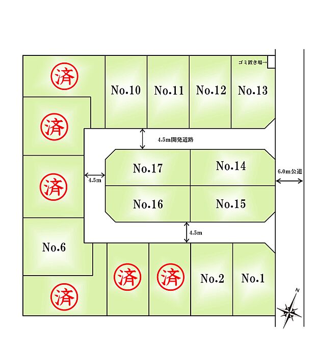 区画図:全17区画：敷地を無駄なく活用できる整った区画。  