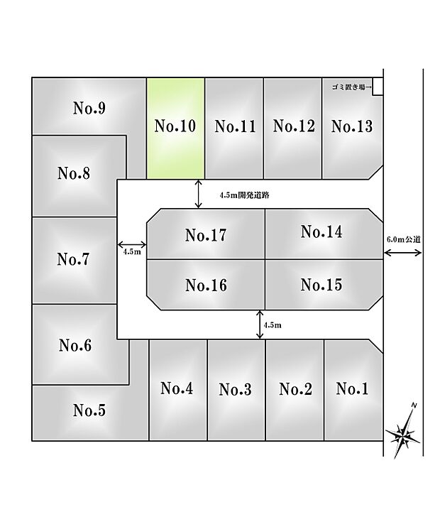 区画図:10区画：スムーズにお車の出し入れも可能です。