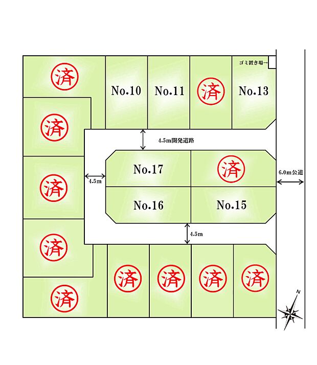 区画図:全17区画：敷地を無駄なく活用できる整った区画。