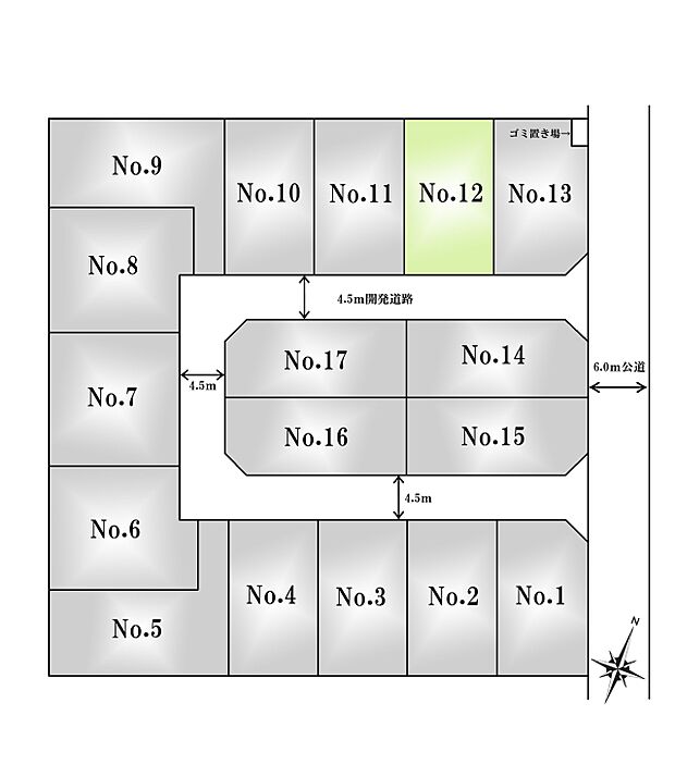 区画図:12区画：スムーズにお車の出し入れも可能です。