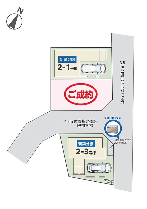 区画図:全2棟：徒歩圏内に商業施設が充実！