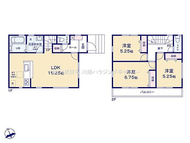 間取りリビングイン階段やLDKからダイレクトに出入りが可能な洗面室など、動線良好な間取り。