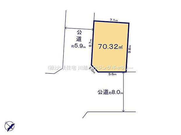 区画図:陽当たり良好で解放感がある角地です。