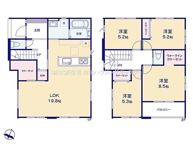 間取り1号棟:広々LDKの間取り!ファミリークローゼットあり。
