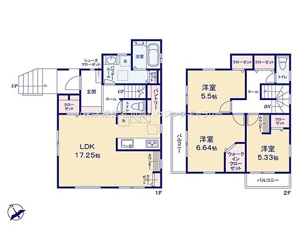 間取り全居室2面採光・収納スペースございます。パントリーやウォークインクローゼットなど大容量収納あり！