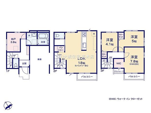 間取りゆとりあるリビング18帖！納戸は収納だけでなく、趣味やテレワークルームとしても活用いただけます！