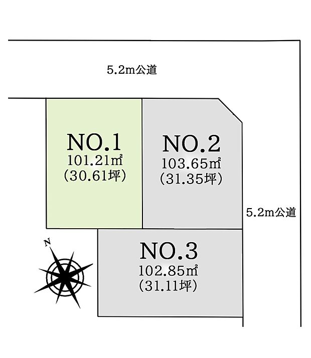 区画図:1区画：間取りプランの考えやすく、敷地を無駄なく活用できる整った区画です。