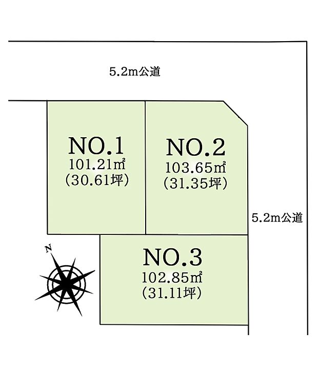 区画図:全3区画：飲食店や教育施設が徒歩圏内にある好立地。