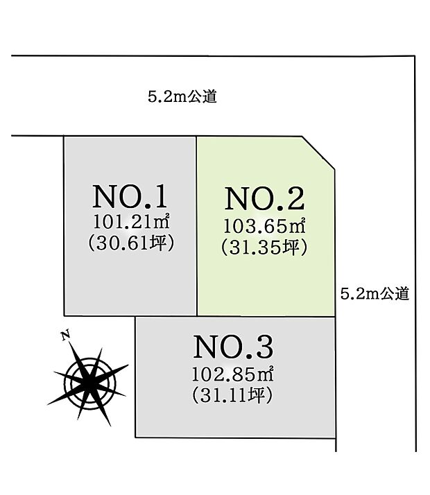 区画図:2区画：間取りプランの考えやすく、敷地を無駄なく活用できる整った区画です。