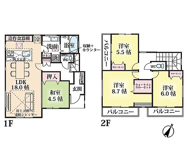 間取り南東側から陽ざしを取り込める、あたたかい間取りです。
