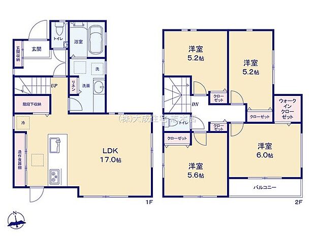 間取りLDK17帖!ご家族の会話が自然と弾む、対面キッチンにリビング階段^^