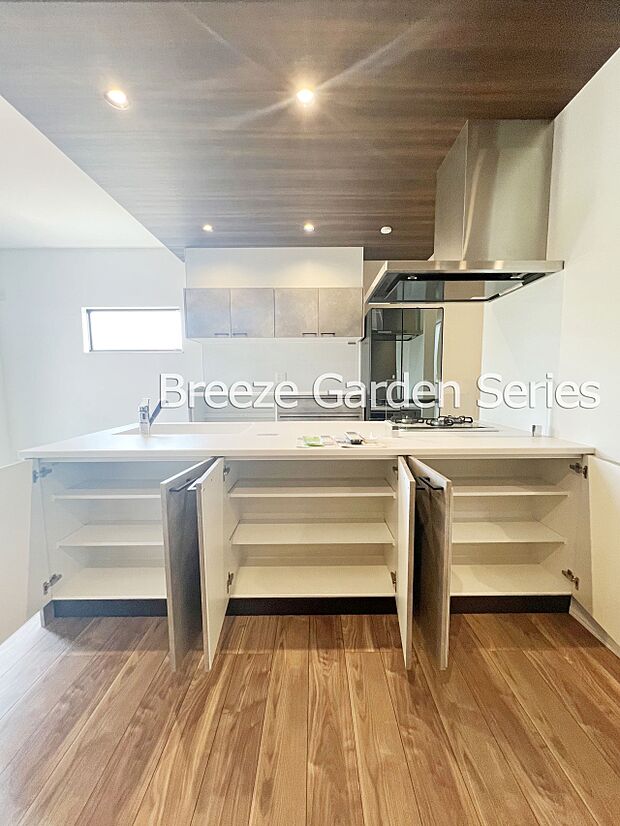 内装:TAISEIこだわりの参考プラン:リビング側にも収納を設けられるキッチン前面収納