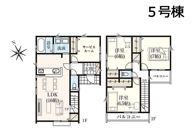 間取り5号棟：全居室6帖以上のゆとりあるお住まいです！