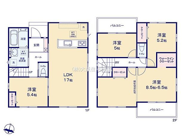 間取り1号棟：LDKゆとりのある広さ！大容量のWIC！