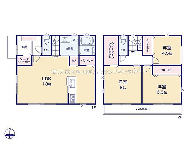 間取りお洗濯物が良く乾く南側のバルコニーは2部屋から出入りが可能です。