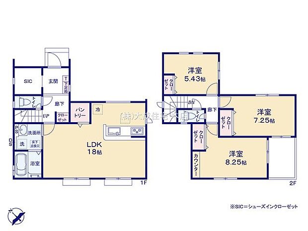 間取り1号棟:LDKゆとりのある広さ!収納スペースも多数ご用意!