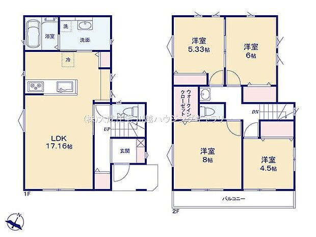 間取り3号棟：2部屋から出入りすることが出来るバルコニー。