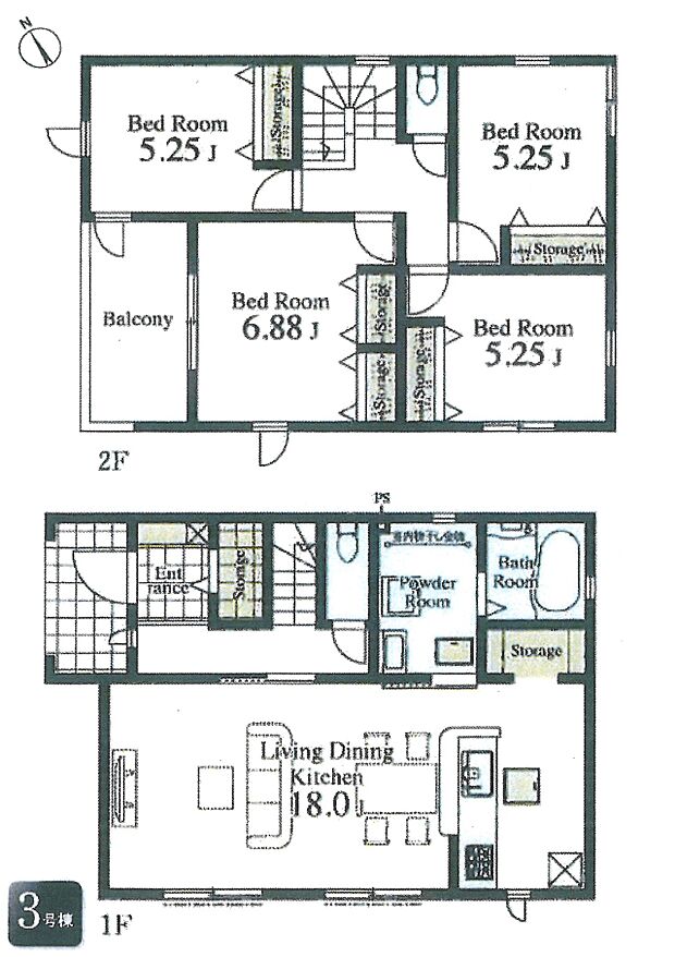 間取り3号棟:LDKゆとりのある広さ!大容量のWIC付!