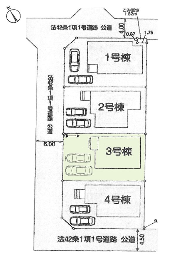 区画図:3号棟:カースペース3台分あり!(車種による)
