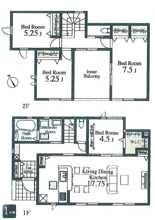 間取り1号棟：LDKゆとりのある広さ！大容量のWIC付！