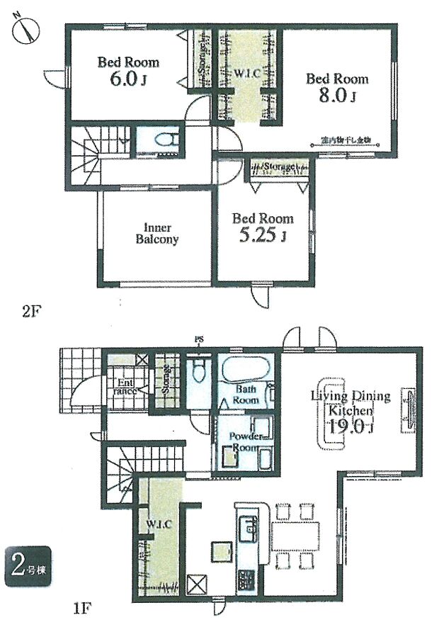 間取り2号棟：LDKゆとりのある広さ！大容量のWIC付！