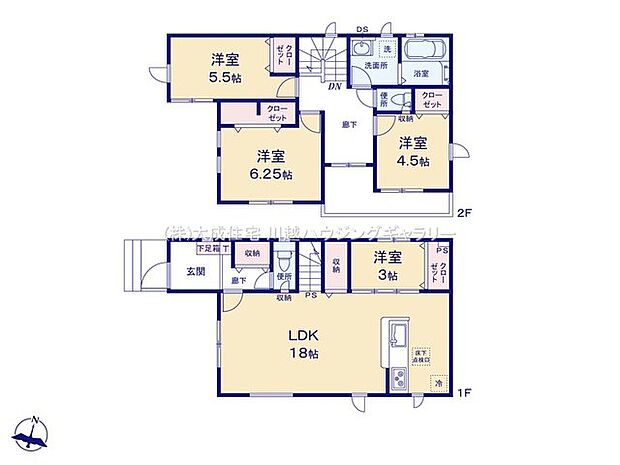 間取り1号棟：居室を通らずに出入り可能なバルコニー。