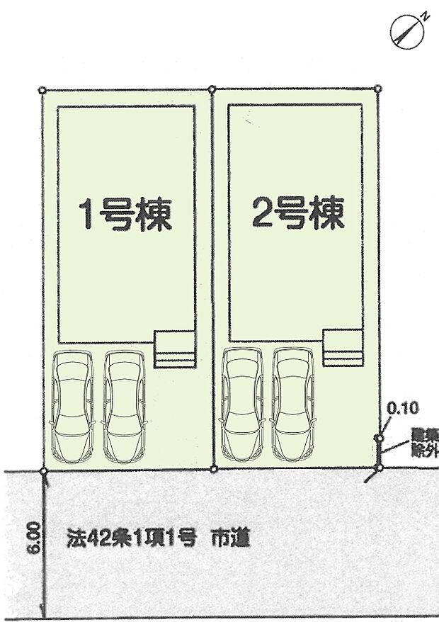 区画図:全2棟：商業施設が徒歩圏内に多数ある好立地です！
