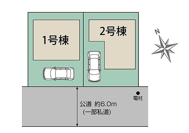 区画図:全2棟：人気の整形地です！