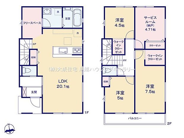 間取り2号棟：広々20帖以上のLDＫございます。