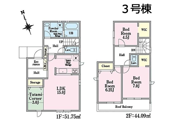 間取り3号棟:人気の対面キッチン!リビングと続き間の和室ございます!