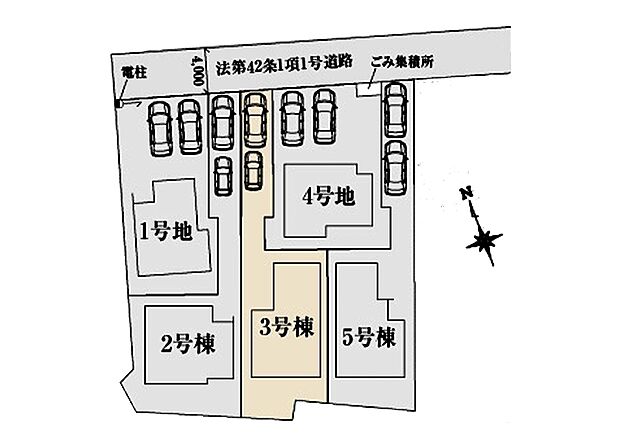 区画図:3号棟:カースペース2台ございます!(うち1台は車種による)