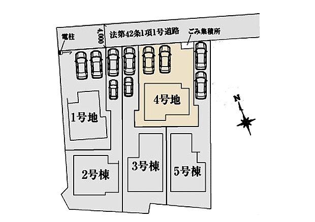 区画図:4号棟：並列駐車2台可能なスペースございます！