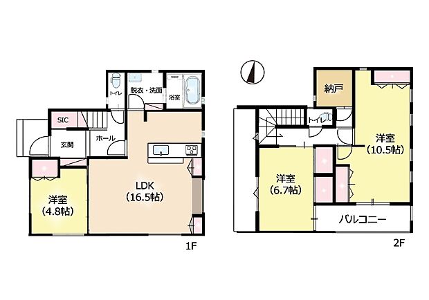 間取り6号棟:開放的で動線良好な間取り。リビングイン階段。