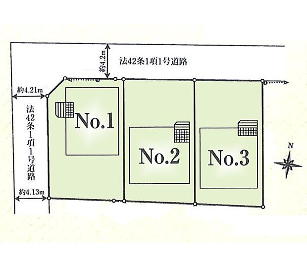 区画図:全3棟:全棟駐車2台分可能なスペースを確保しております。