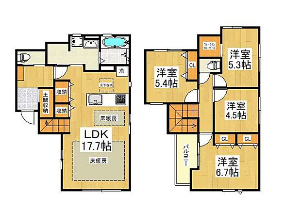 間取り収納スペースが豊富なお住まい!家事ラク動線の水回り集中設計!