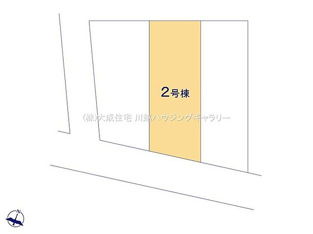 区画図:2号棟：5ｍのゆとりある前面道路に面しています。