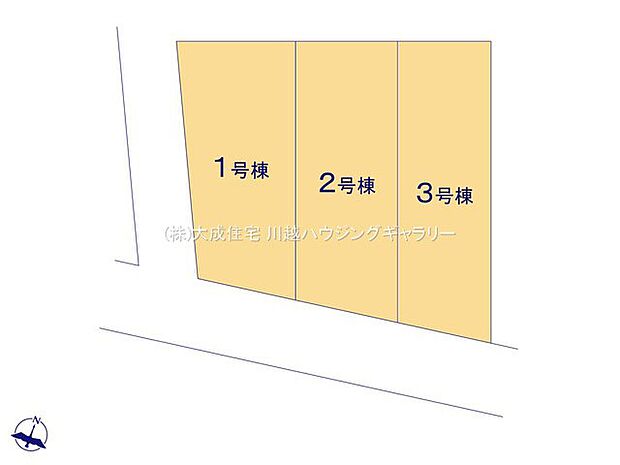 区画図:全3棟：南側から陽ざしを取り込む事が出来る区画です。