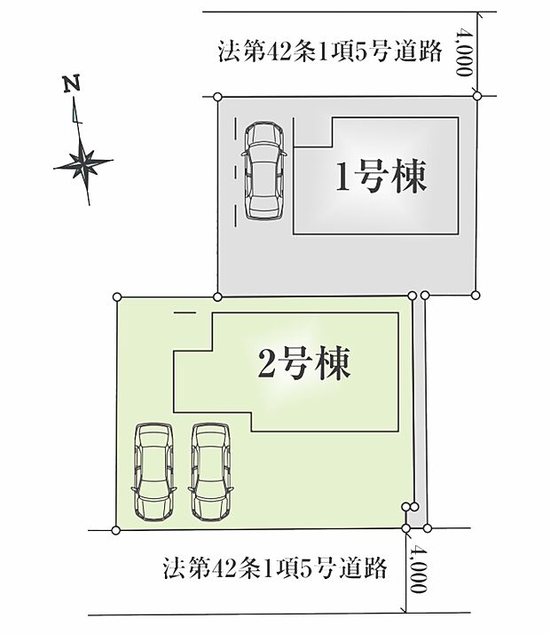 区画図:2号棟：陽当たり良好な南側の区画です。