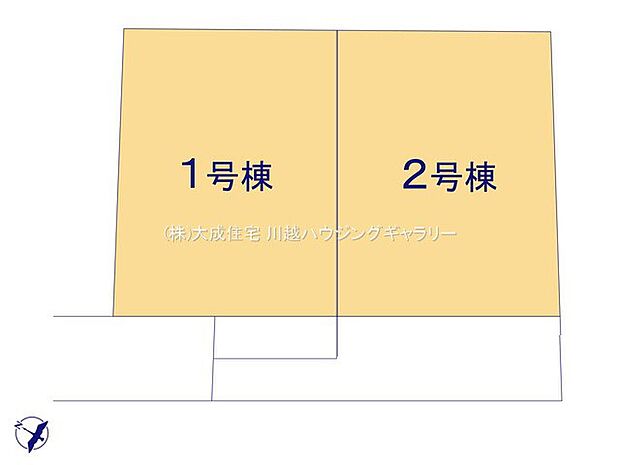 区画図:全2棟：閑静な住宅街に並ぶ南東向き区画。