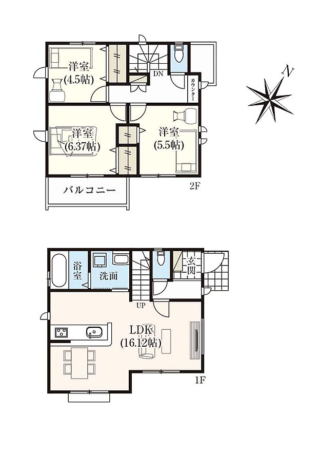 間取りＬＤＫ16．1帖！水回りが集中した設計で家事効率アップ！